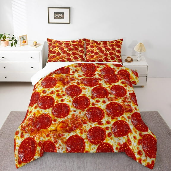 Erosebridal 3D Pizza Print Comforter Sets Queen Size,Luxury Food Bedding Queen Comforter Set,Funny Decoration,Super Cozy,3-Piece