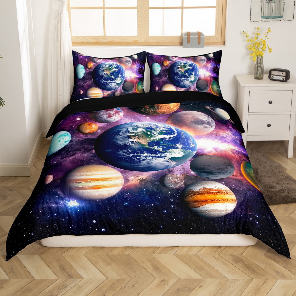 Erosebridal 3D Planet Duvet Cover King, Outer Space Bedding Sets King ...