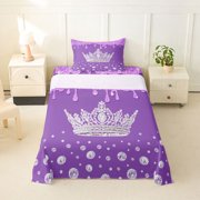 Erosebridal 3D Princess Crown Twin Sheet Sets,Purple Sequin Print Bedding For Girls Kids 3 Pieces