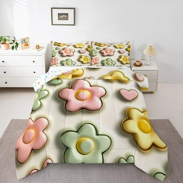 Erosebridal 3D Print Flower Comforter Sets,Kawaii Flower Comforters & Duvets,Botanical Plants Bedding Comforter Set,Super Cozy Floral Room Decoration,Reversible,2pcs