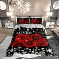 thumbnail image 1 of Erosebridal 3D Red Rose Comforter Set Red And Black Down Comforter Twin Rose Flower Gifts For Her Women Men Couple friend Romantic Floral Bedding Set Glitter Sequins Diamond Decor 1 Pillow Case, 1 of 6