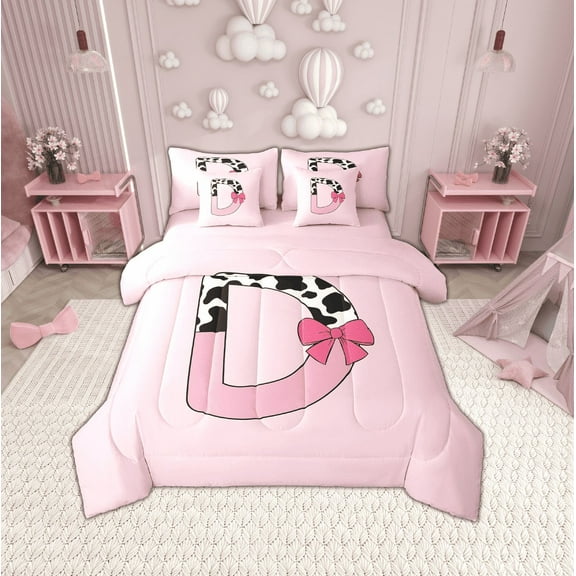 Erosebridal Personalized Alphabet D Bedding Sets Twin Size,Kawaii Initial Comforter Sets with Sheets,Lightweight Reversible Bed in a Bag Twin size,Teenager Bedroom Decor,7pcs