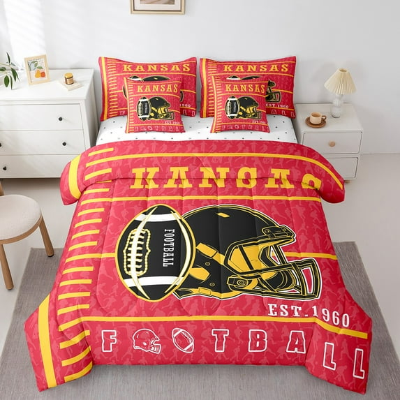 Erosebridal 3D Rugby Print Bed in a Bag Twin size, American Football City Bed Set, Sports Theme Decor, 7pcs
