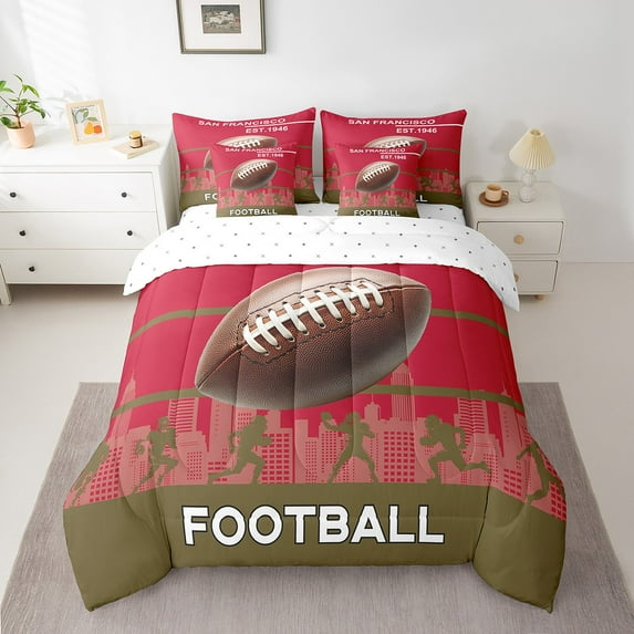 Erosebridal 3D Rugby Print Bedding Full Size, Football Soccer Bed in a Bag Full size, Eat Sleep Decor, Reversible 7pcs