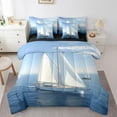 thumbnail image 1 of Erosebridal 3D Sailboat Bedding Twin Size, Nautical Themed Comforter Sets with Sheets, Ocean Coastal Lodge Cabin Room Decorative, Reversible 7pcs, 1 of 5