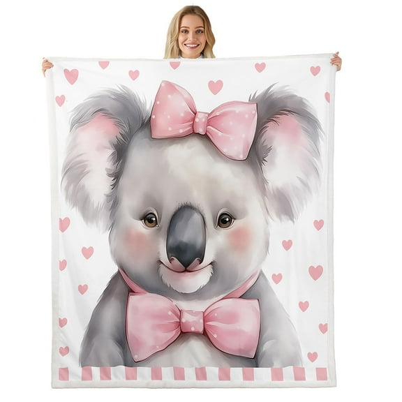 Erosebridal Bowknot Koala Sherpa Blanket 50x60,Love Heart Fuzzy Blanket Throw,Lightweight Fleece Blanket,Animal Room Decorative