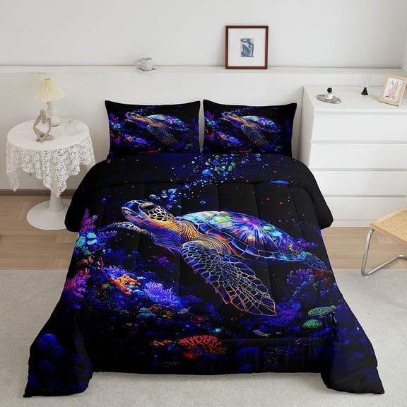 Erosebridal 3D Sea Turtle Bedding Twin Comforter Set, Underwater World Down Comforter, Marine Coral Reversible Comforter Sets Twin Size, Super Cozy Bedroom Decor, 2 Pieces
