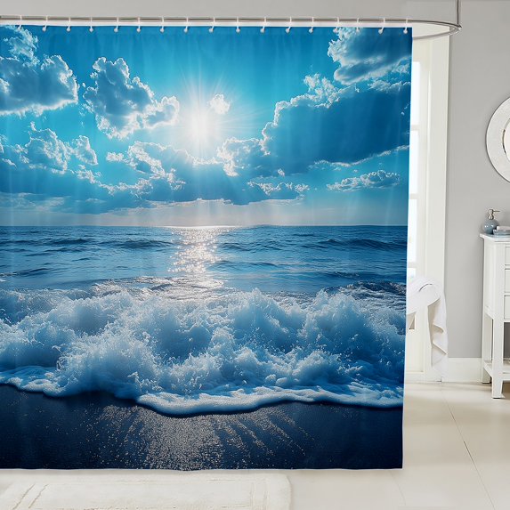 Erosebridal 3D Sea Wave Bathroom Curtain 72x84, Marine Ocean Theme Bathroom Decor, Blue Seaside Bathroom Decor Waterproof