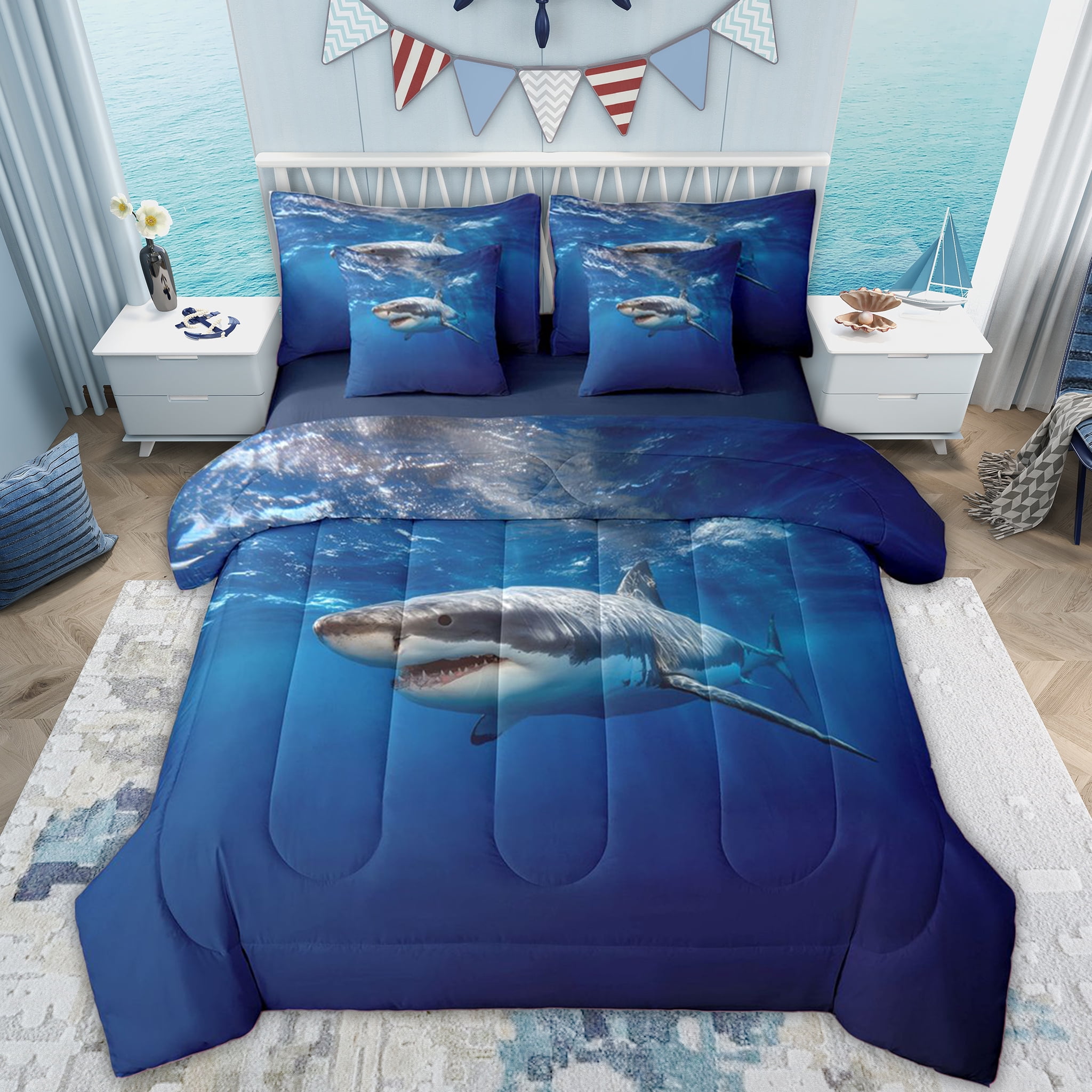 Erosebridal 3D Shark Print Twin Bedding Sets for Kids, Marine