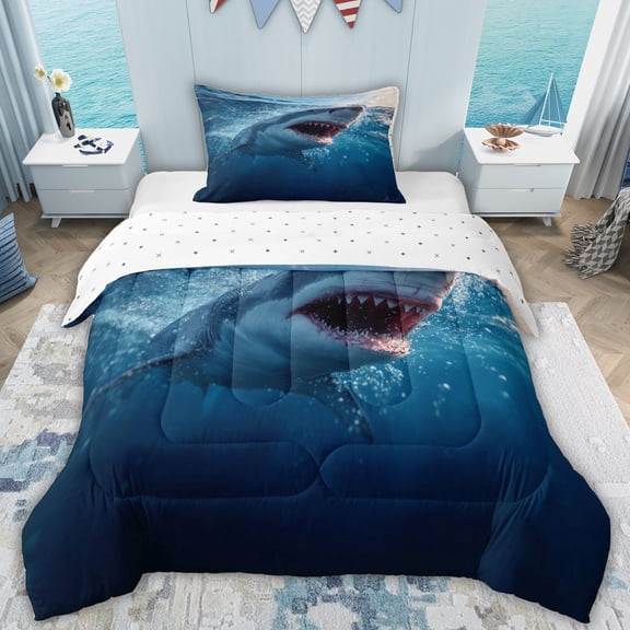 Erosebridal 3D Shark Print Twin Comforter Sets for Kids, Ocean Animal Bedding Set, 2pcs
