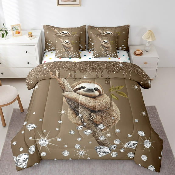 Erosebridal 3D Sloth Bedding Twin Size, Chic Glitter Print Bed in a Bag Twin size, Jungle Wildlife Decor, Reversible