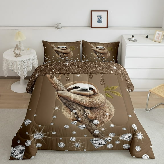 Erosebridal 3D Sloth Comforter Sets Twin Size, Chic Glitter Print Comforters & Duvets, Jungle Wildlife Decor, Lightweight