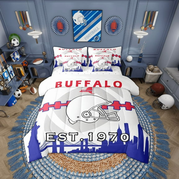 Erosebridal 7 Pcs Comforter Set Twin Size,Football Fans Bed in a Bag with Flat Sheet and Fitted Sheet and Adults,Football Team Bedding Set with Pillowcase and Sham(Buffalo)