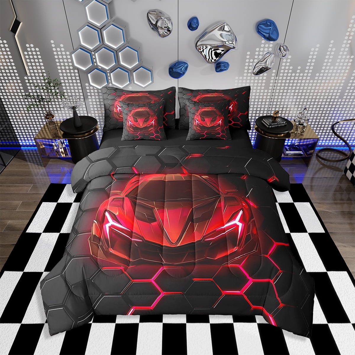 Barrel Racing Bed Set Erosebridal 7 Piece Bed in a Bag Queen Size Comforter Set Race Car ...