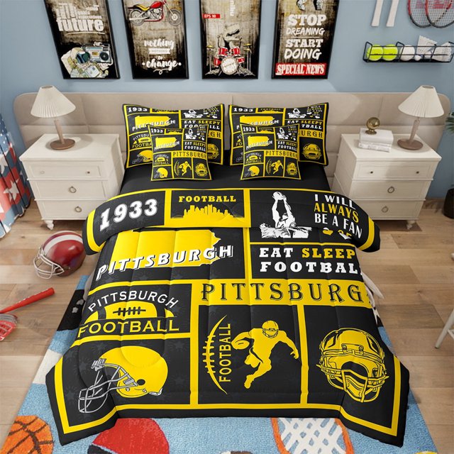 Erosebridal 7 Piece Bed in a Bag Queen Size Comforter Set Rugby Bedding Set,Football Reversible Bed Set,Sports Fan Comforter with Sheet Set,All Season