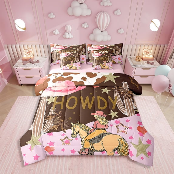 Erosebridal 7Pcs Cowboy Bedding Set,Full Size Comforter Set with Sheets and Pillowcase,7Pcs Bed in a Bag,Western Cowgirl Bed Set,Farmhouse Cowhide Comforter