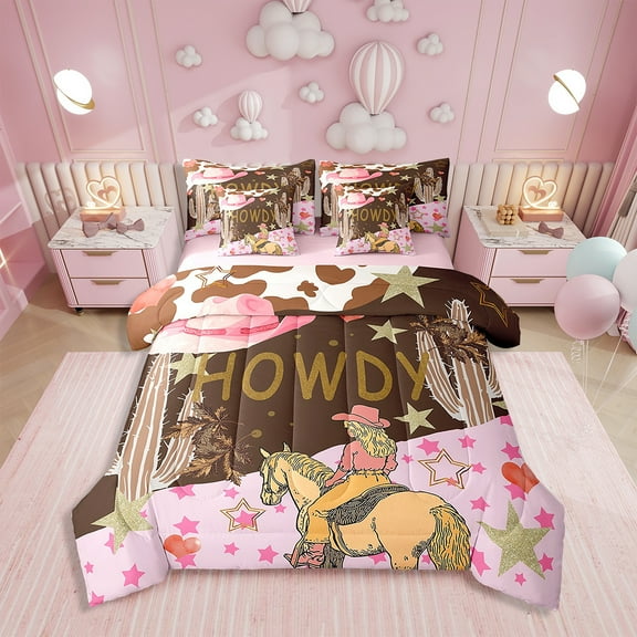 Erosebridal 7Pcs Cowboy Bedding Set,Twin Size Comforter Set with Sheets and Pillowcase,7Pcs Bed in a Bag,Western Cowgirl Bed Set,Farmhouse Cowhide Comforter