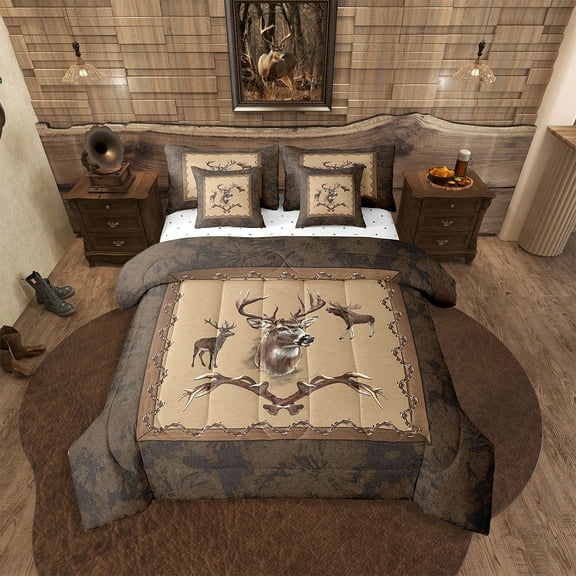 Erosebridal 7Pcs Rustic Deer Bedding Set,Full Size Comforter Set with Sheets and Pillowcase,7Pcs Bed in a Bag,Farmhouse Bed Set,Hunting Animal Comforter