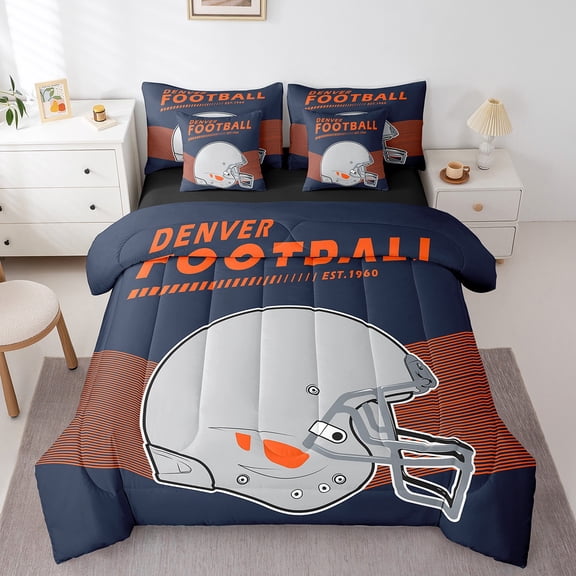 Erosebridal 7Pcs Twin Size American Football Comforter Set with Sheets American Football City Comforter Sets Bed in a Bag with Pillowcases & Throw Pillow Covers, Denver
