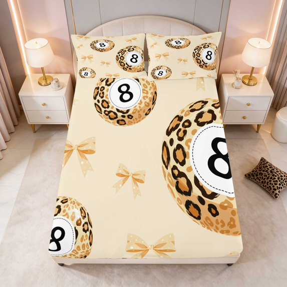 Erosebridal 8 Ball Fitted Sheet Beige Bows Queen Bedding, Beige Bows 3-Piece 1 Fitted Sheet and 2 Pillowcases