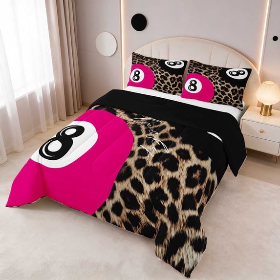Erosebridal 8 Ball Full Size Comforter Sets Rose Bedding Comforter Set, Rose Leopard, Black Reversible 3 Pieces 1 Comforter and 2 Pillowcases