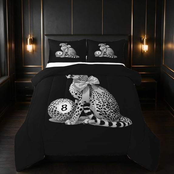 Erosebridal 8 Ball Queen Comforter Set Cheetah Comforter Sets Queen, Gray Cheetah, Black Reversible 3-Piece 1 Comforter and 2 Pillowcases