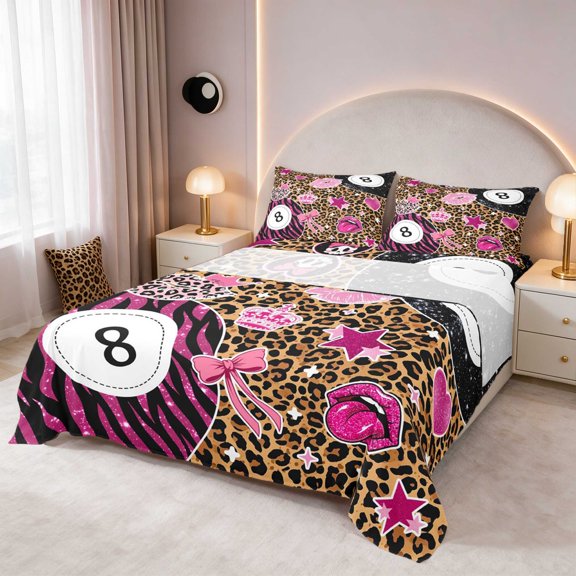 Erosebridal 8 Ball Queen Sheets Leopard Queen Sheet Sets, Tan Leopard 4 Pieces (1 Flat Sheet, 1 Fitted Sheet and 2 Pillowcases)
