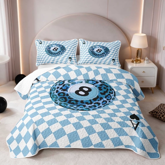 Erosebridal 8 Ball Quilt Full Card Full Bedspread Sets, Navy Checkered 3-Piece 1 Coverlet and 2 Pillowcases