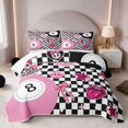 thumbnail image 1 of Erosebridal 8 Ball Quilt King Checkered King Coverlet Set, Pink Checkered 3-Piece 1 Bedspread and 2 Pillowcases, 1 of 7
