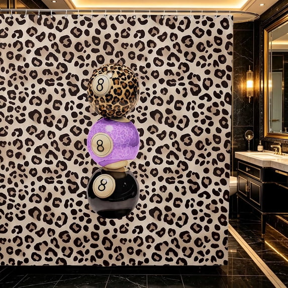 Erosebridal 8 Ball Shower Curtain 72Wx84L Leopard Print Bathroom Shower Curtain, Violet Leopard