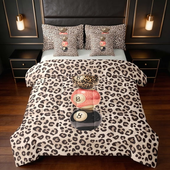 Erosebridal 8 Ball Twin Bedding Coral Bedding Comforter Set, Coral Leopard 7 Pieces