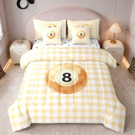 Erosebridal 8 Ball Twin Bedding Sky Gingham Bedding Comforter Set, Sky Gingham 7-Piece
