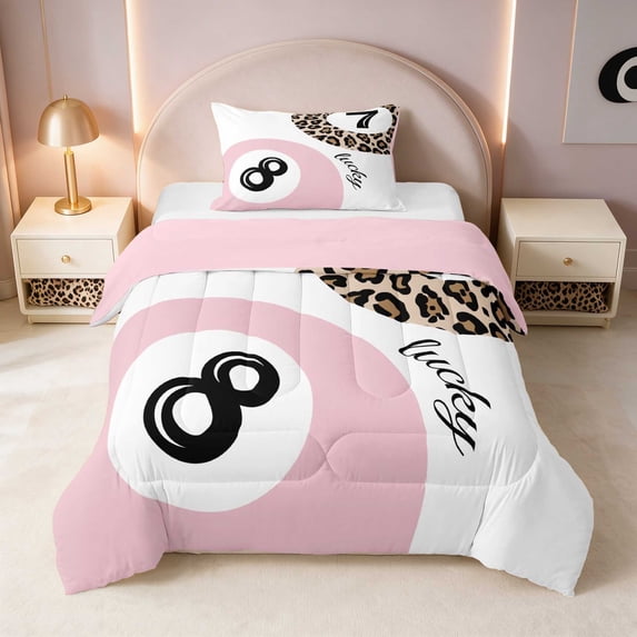 Erosebridal 8 Ball Twin Comforter Sets Lucky 7 Bedding Set, Blush Lucky 7, Pink Reversible 2pcs 1 Comforter and 1 Pillowcase