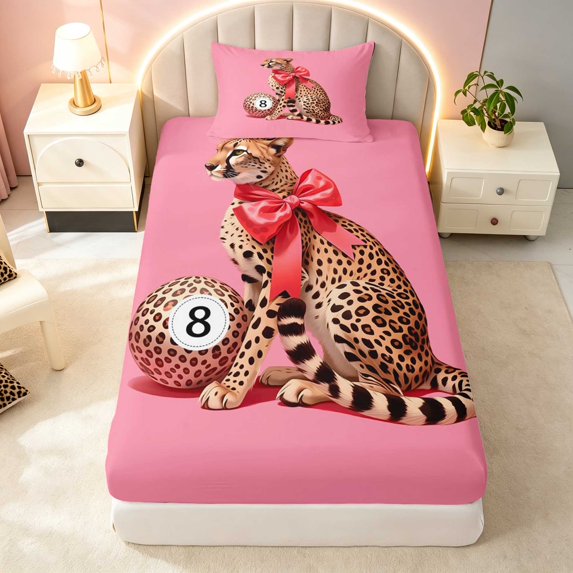 Erosebridal 8 Ball Twin Fitted Sheet Crimson Cheetah Bedding, Crimson Cheetah 2pcs 1 Fitted Sheet and 1 Pillowcase