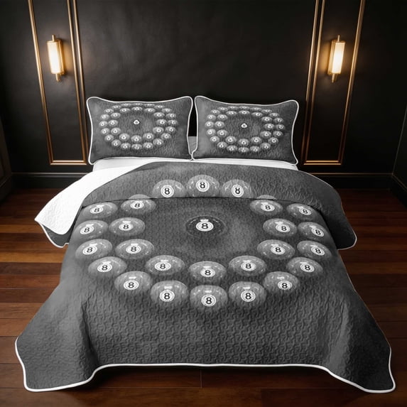 Erosebridal 8 Ball Twin Quilt Set Circle Twin Coverlet Set, Gray Circle 2 Pieces 1 Bedspread and 1 Pillowcase