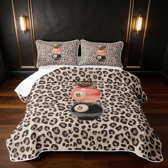 Erosebridal 8 Ball Twin Quilt Set Coral Twin Coverlet Set, Coral Leopard 2 Pieces 1 Bedspread and 1 Pillowcase