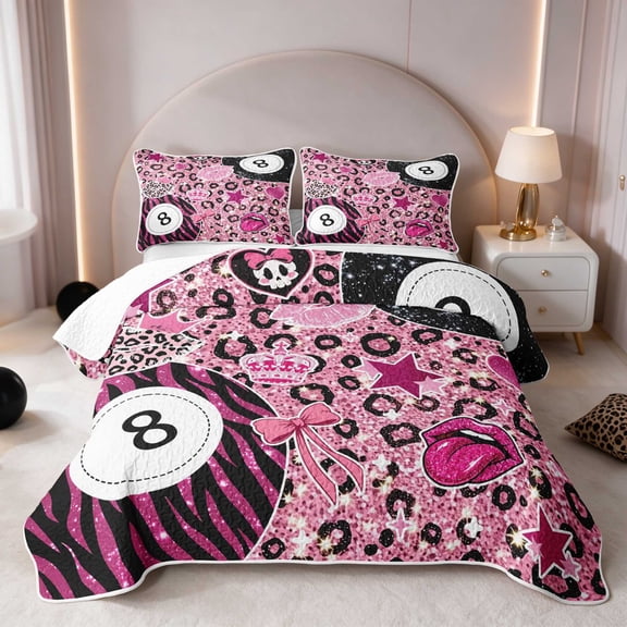 Erosebridal 8 Ball Twin Quilt Set Girly Twin Coverlet Set, Hot Pink 2-Piece 1 Bedspread and 1 Pillowcase