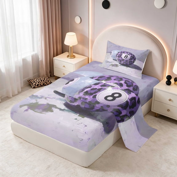 Erosebridal 8 Ball Twin Sheets Artistic Bedding, Violet Sky 3pcs (1 Flat Sheet, 1 Fitted Sheet and 1 Pillowcase)