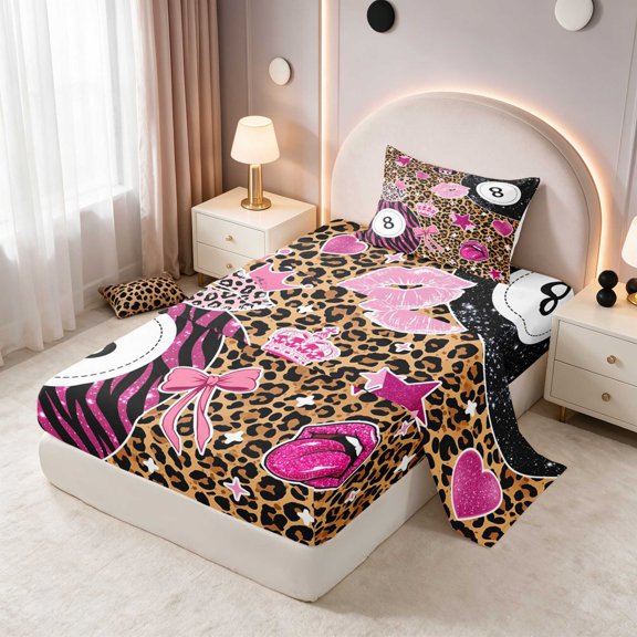 Erosebridal 8 Ball Twin Sheets Leopard Bedding, Tan Leopard 3-Piece (1 Flat Sheet, 1 Fitted Sheet and 1 Pillowcase)