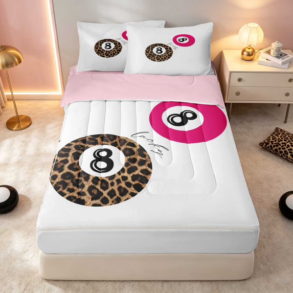 Erosebridal 8 Ball Zipper Full Size Comforter Sets with Fitted Sheet and 2 Pillowcases Magenta Zipper Bedding Set, Magenta White, Pink Reversible