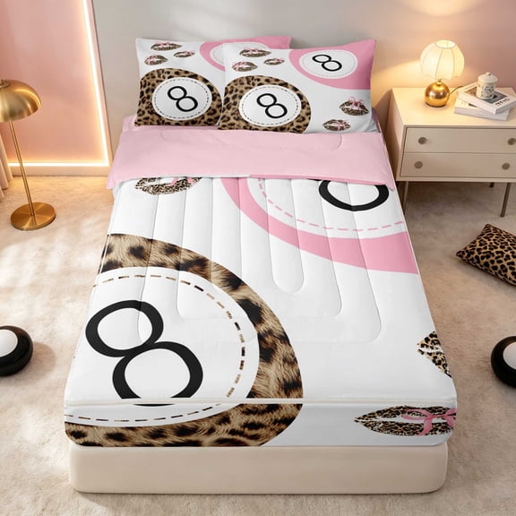 Erosebridal 8 Ball Zipper Twin Comforter Sets with Fitted Sheet and 2 Pillowcases Blush Bow Zipper Bedding Set, Blush Bows, Pink Reversible