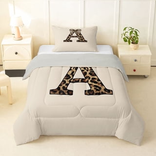 Erosebridal A Letter Monogrammed Twin Comforter Sets 3-Piece For Teens Adults,Girls Boys Vintage Cheetah Print Bow Bedding Set,Grey Reversible
