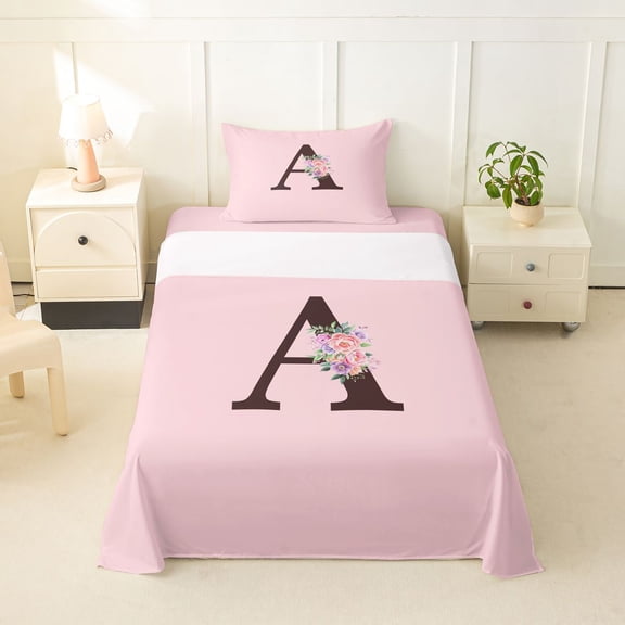 Erosebridal A Personalized Initial Girl Twin Sheet Sets 3pcs,Teens Floral Rose Flowers Bedding