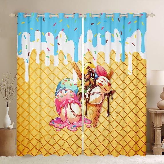 Erosebridal Abstract Baseball Cream Kids Blackout Curtains Set of 2 (52x84 Each),Boys Sport Ball Games Window Curtains