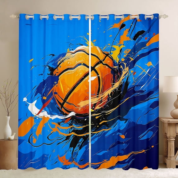 Erosebridal Abstract Basketball Curtains Pack of 2 (42x84 Each), Vibrant Sports Curtains Blackout for Boys and Girls