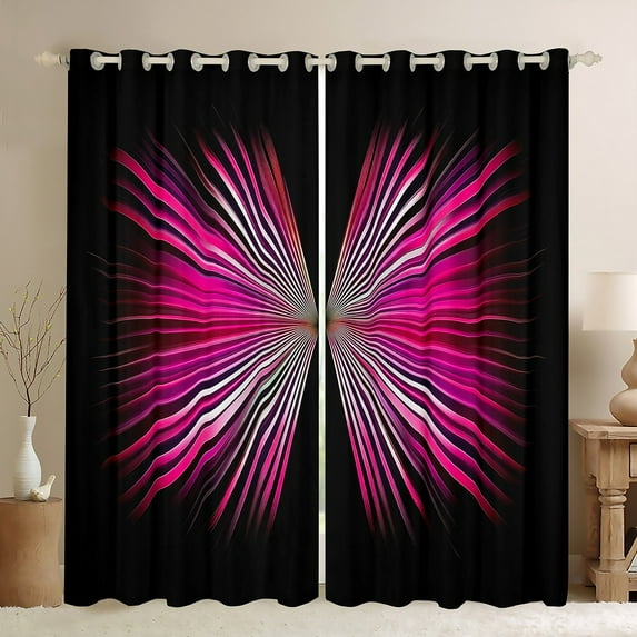 Erosebridal Abstract Butterfly Curtains Pack of 2 (52x84), Geometry Lines 30%-50% Black Out Curtains, Hot Pink