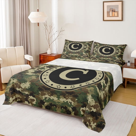 Erosebridal Abstract Camouflage C Boy Bed Sheets 4pcs,Vintage Green Camo King Sheets