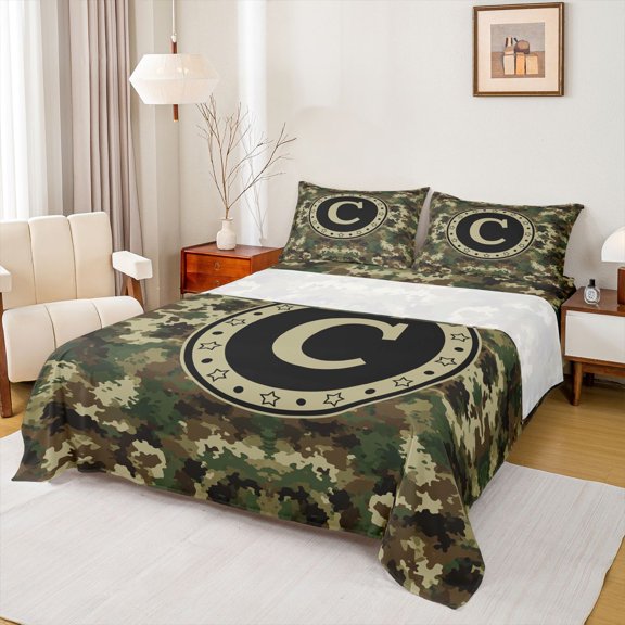 Erosebridal Abstract Camouflage C Boy Full Size Sheets 4-Piece,Vintage Green Camo Bed Sheets