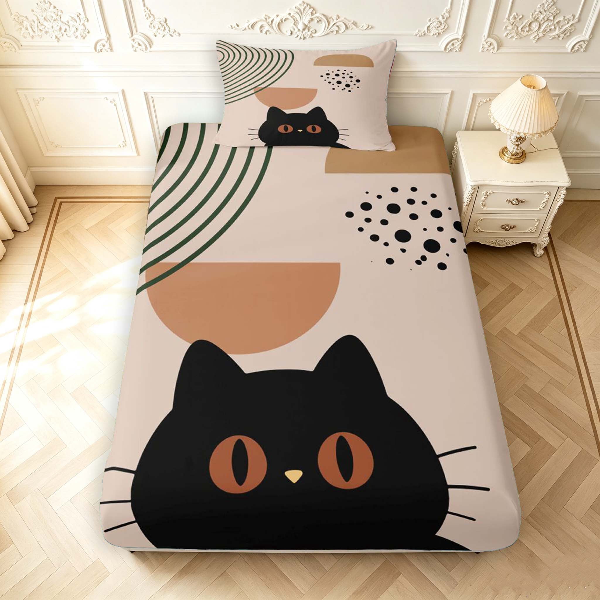 Erosebridal Abstract Cat Animals Fitted Sheet Full,Circle Dot Pattern ...