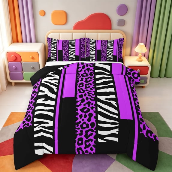 Erosebridal Abstract Cheetah Print Full Size Comforter Sets,Classic Leopard Bedding Comforter Set,Black Reversible,3-Piece,1 Comforter and 2 Pillowcases
